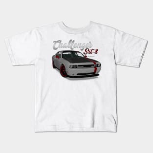 Challenger Srt-8 White Custom Stripe Front Kids T-Shirt